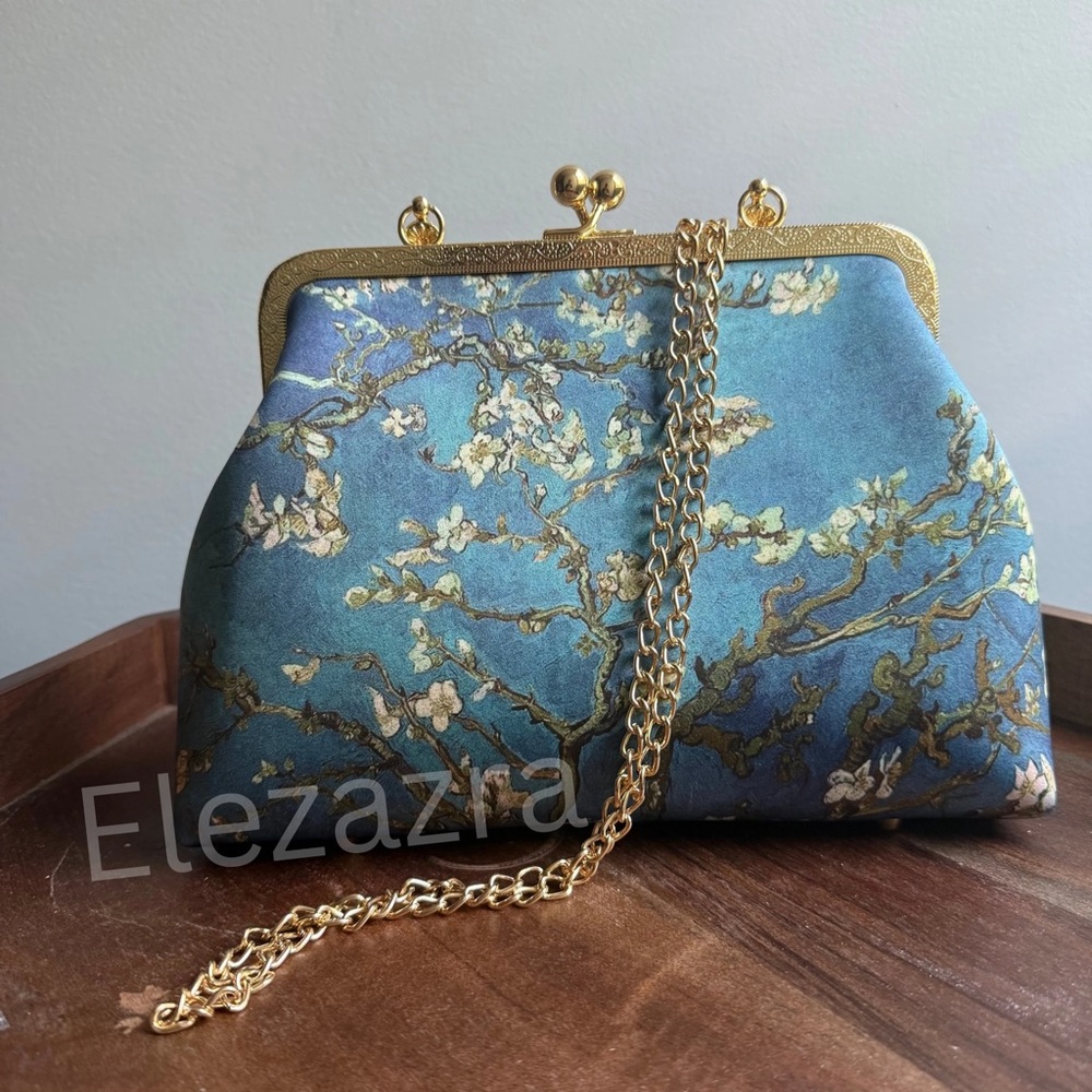 SHEIN Blue Blossom Clutch with Gold Accents